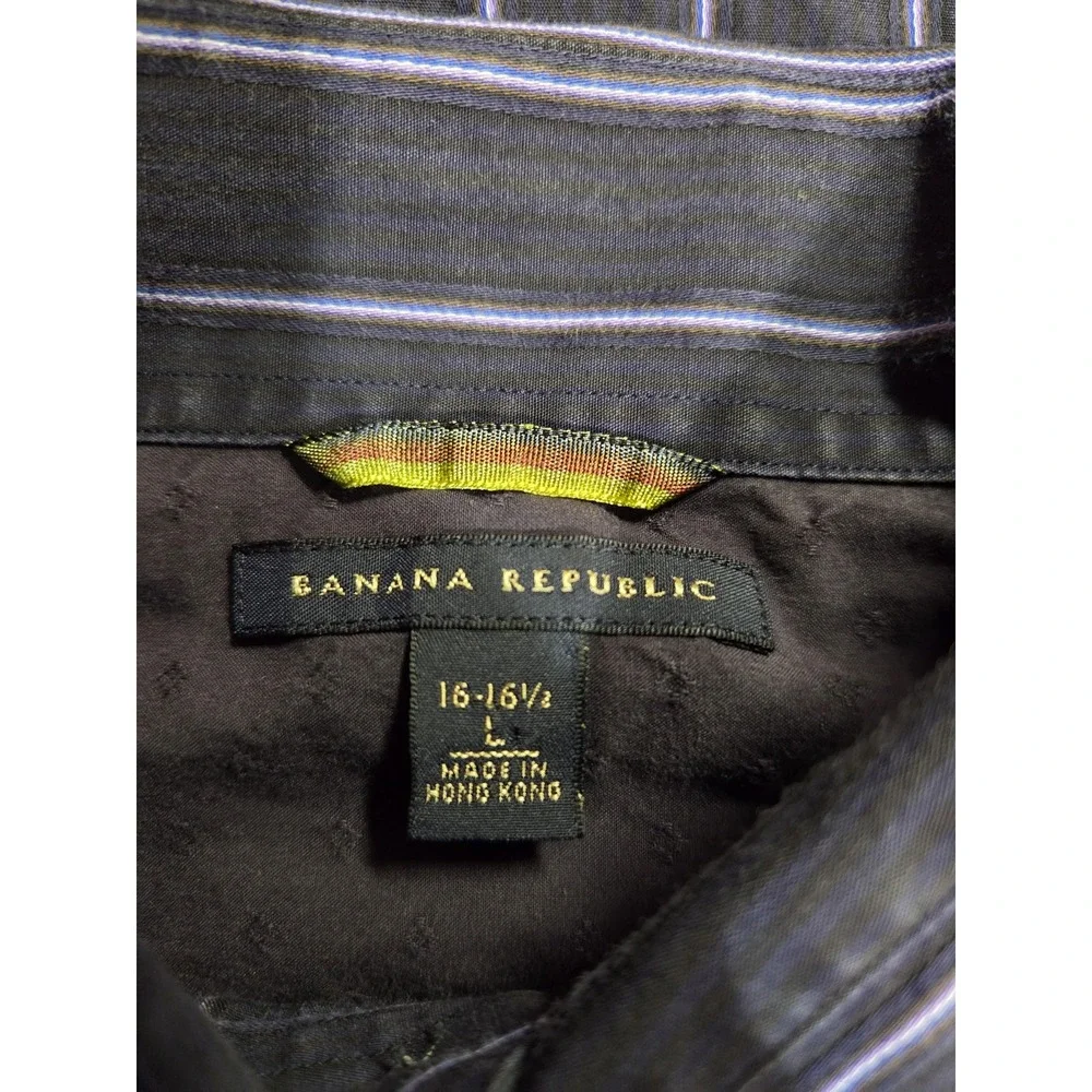 Banana Republic Shirt Mens Large Black‎ Striped Long Sleeve Button Front Dress